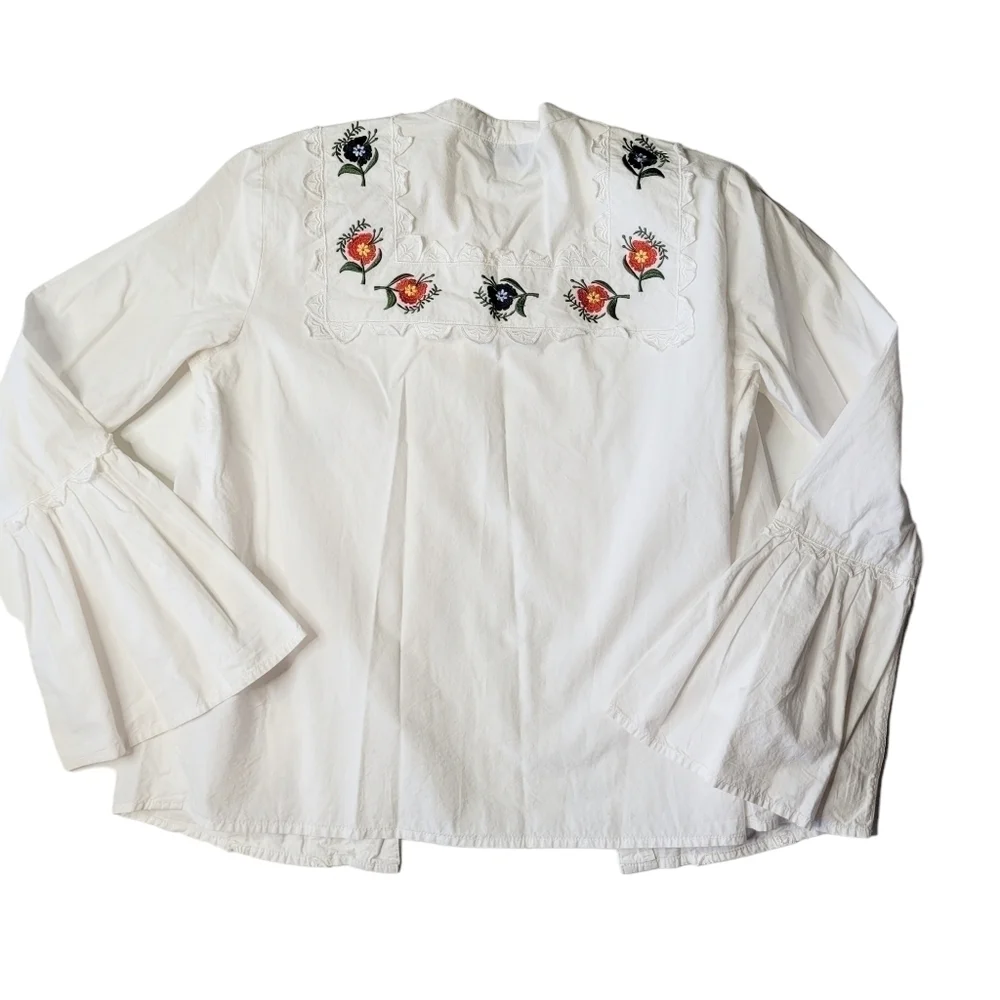 Topshop Cotton White Embroidered Button Down Size 4 - Picture 6 of 9